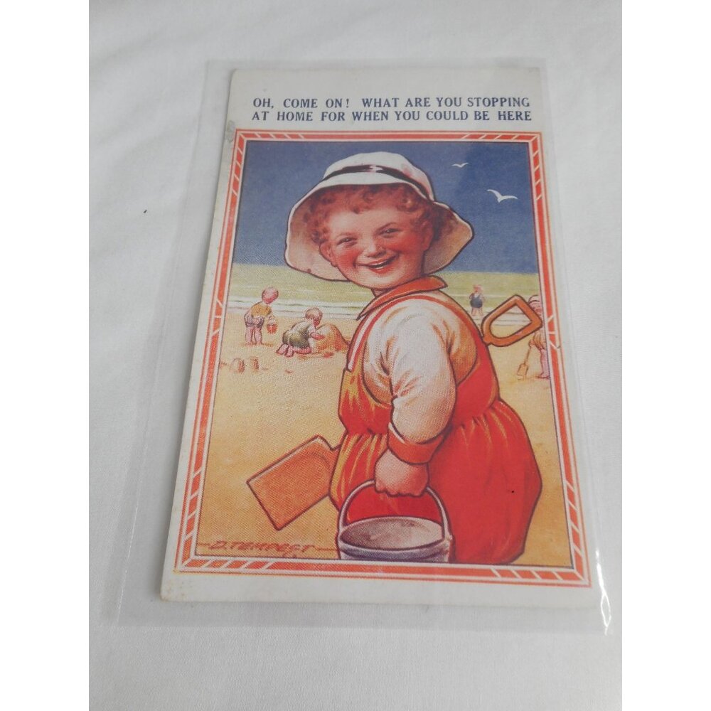 Vintage Postcard Child at beach 1900s unposted Kid vacation comic Humor